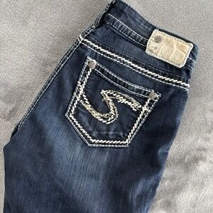 Silver Jeans Co. Dark Wash Denim Embellished Pocket Women's Jeans‎ 27x33
